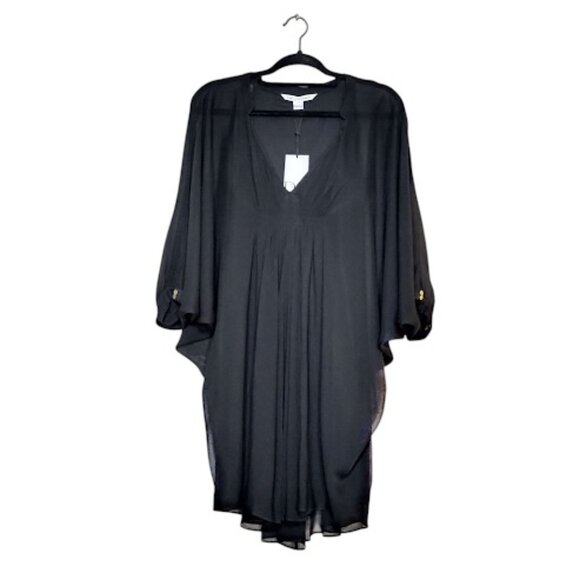 DIANE VON FURSTENBERG | NWT Sheer Silk Chiffon Black Mini Fleurette Dress 2 - Picture 2 of 15